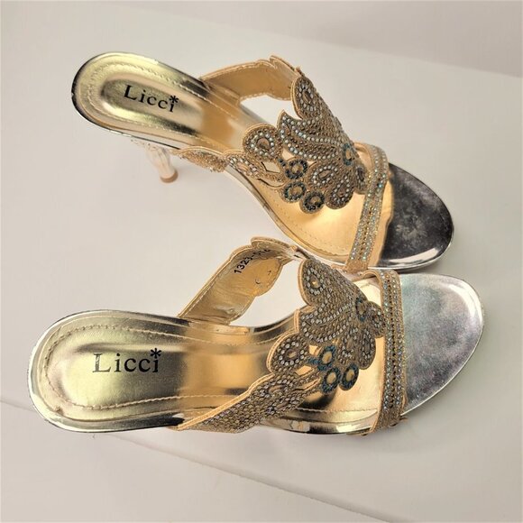 GOLD High Heels Crystal Embellished Heels Size 7 (size 38) - Picture 4 of 15